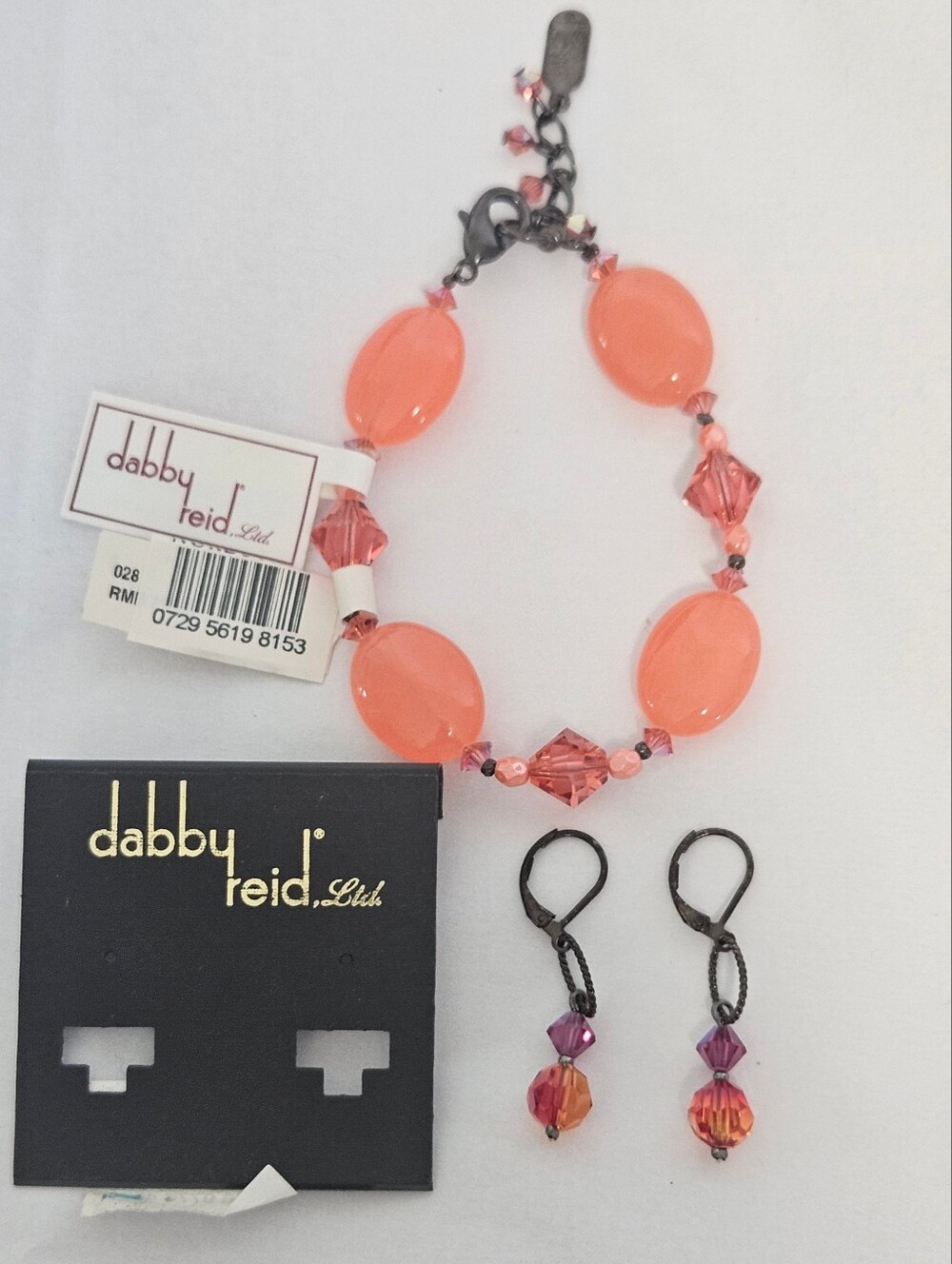 Dabby Reid NWT Swarovski Crystal & Orange Bead Matching Bracelet & Earring Set